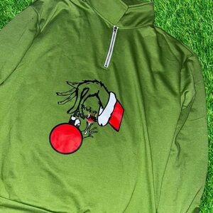 Grinch Green half zip with Red Graphic